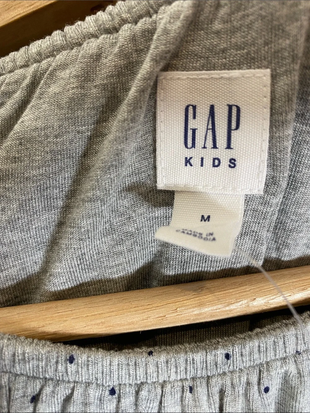 GAP Kids Soft Knit Gray Dress with Navy Polka Dot Print Pattern